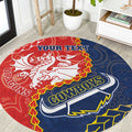 Custom Dragons And Cowboys Rugby Round Carpet Aboriginal Mix Polynesian Pattern