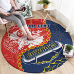 Custom Dragons And Cowboys Rugby Round Carpet Aboriginal Mix Polynesian Pattern