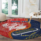 Custom Dragons And Cowboys Rugby Round Carpet Aboriginal Mix Polynesian Pattern