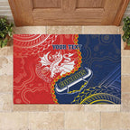 Custom Dragons And Cowboys Rugby Rubber Doormat Aboriginal Mix Polynesian Pattern