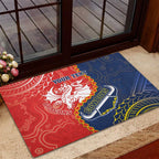 Custom Dragons And Cowboys Rugby Rubber Doormat Aboriginal Mix Polynesian Pattern