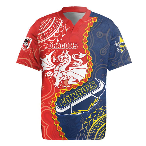 Custom Dragons And Cowboys Rugby Rugby Jersey Aboriginal Mix Polynesian Pattern