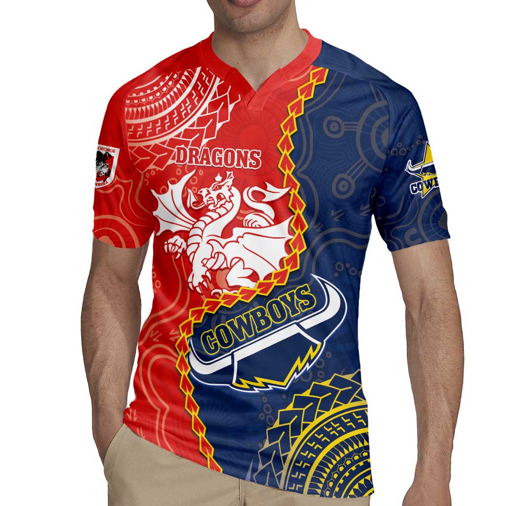 Custom Dragons And Cowboys Rugby Rugby Jersey Aboriginal Mix Polynesian Pattern