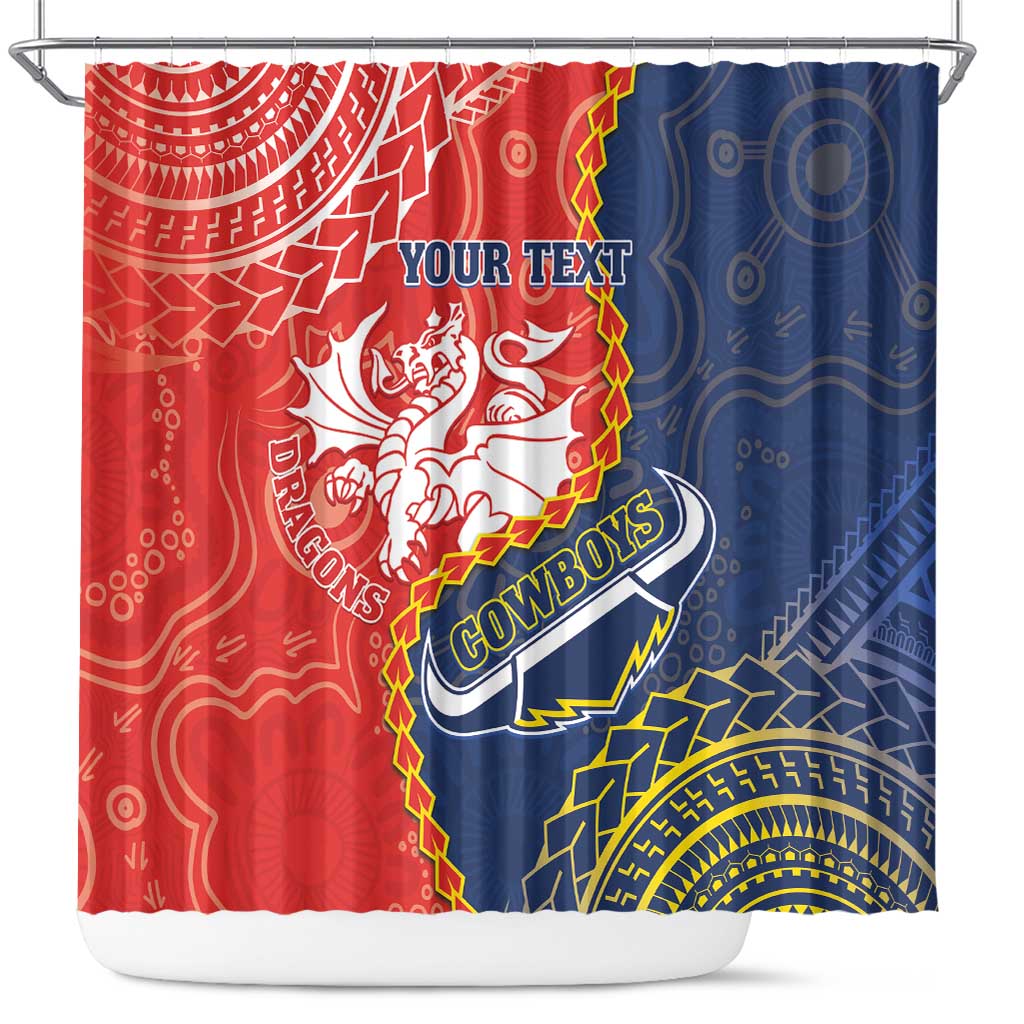 Custom Dragons And Cowboys Rugby Shower Curtain Aboriginal Mix Polynesian Pattern