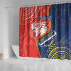 Custom Dragons And Cowboys Rugby Shower Curtain Aboriginal Mix Polynesian Pattern