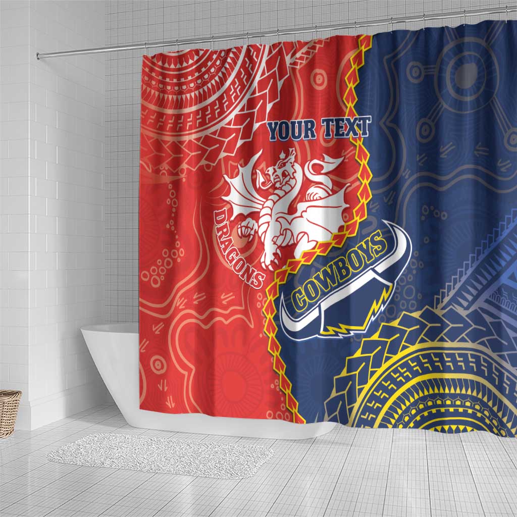 Custom Dragons And Cowboys Rugby Shower Curtain Aboriginal Mix Polynesian Pattern