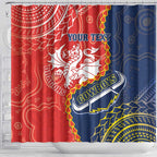 Custom Dragons And Cowboys Rugby Shower Curtain Aboriginal Mix Polynesian Pattern