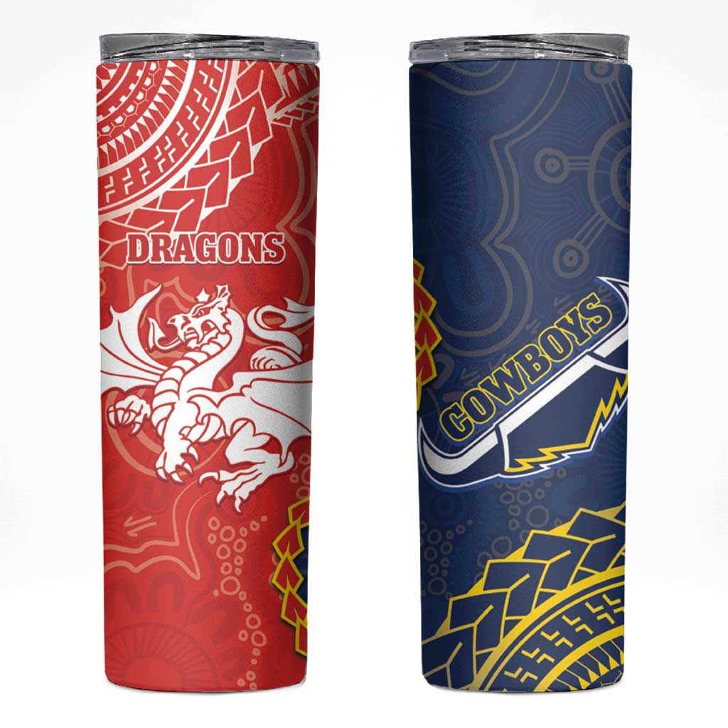 Dragons And Cowboys Rugby Skinny Tumbler Aboriginal Mix Polynesian Pattern