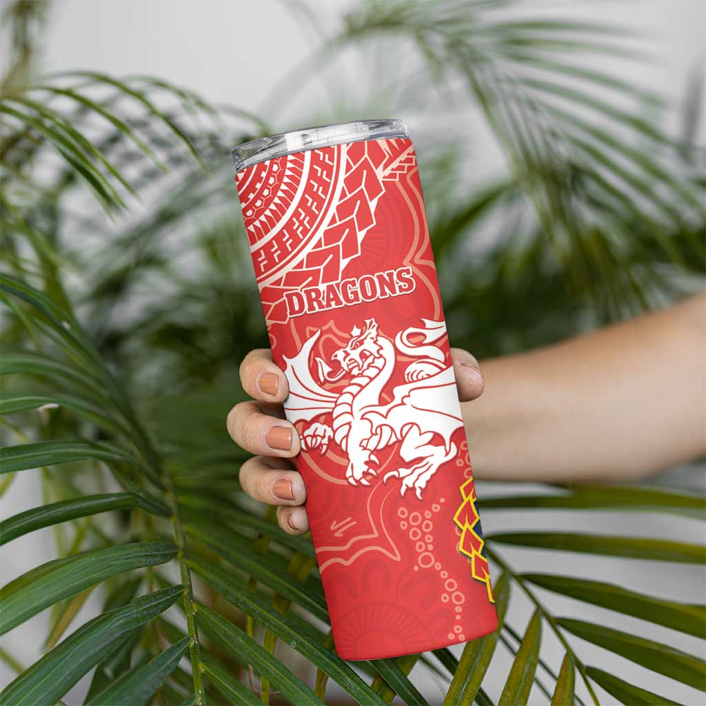 Dragons And Cowboys Rugby Skinny Tumbler Aboriginal Mix Polynesian Pattern