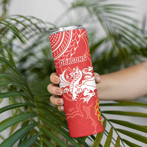 Dragons And Cowboys Rugby Skinny Tumbler Aboriginal Mix Polynesian Pattern