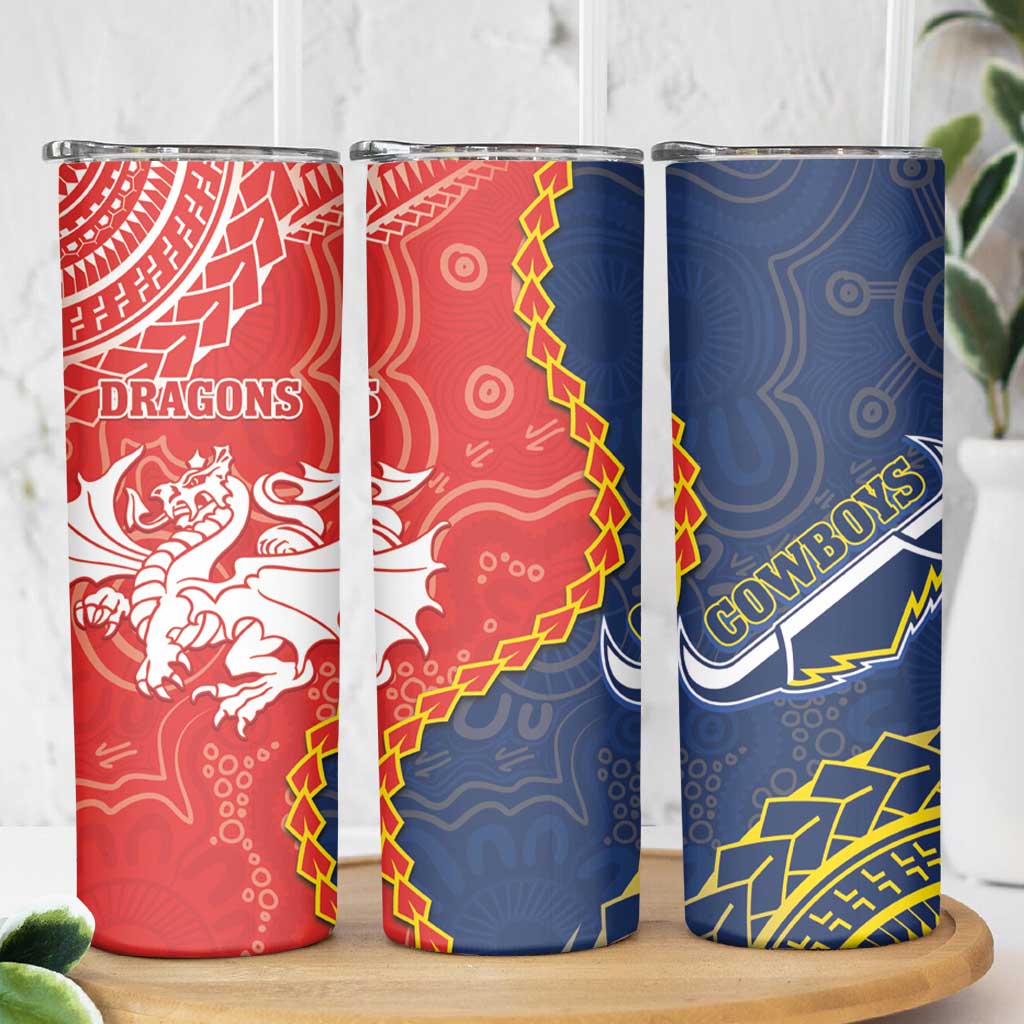 Dragons And Cowboys Rugby Skinny Tumbler Aboriginal Mix Polynesian Pattern