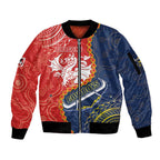 Custom Dragons And Cowboys Rugby Sleeve Zip Bomber Jacket Aboriginal Mix Polynesian Pattern