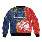 Custom Dragons And Cowboys Rugby Sleeve Zip Bomber Jacket Aboriginal Mix Polynesian Pattern