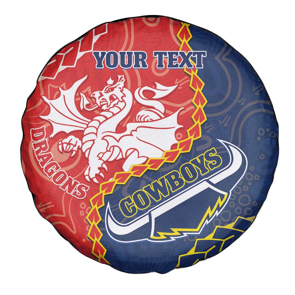 Custom Dragons And Cowboys Rugby Spare Tire Cover Aboriginal Mix Polynesian Pattern