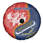 Custom Dragons And Cowboys Rugby Spare Tire Cover Aboriginal Mix Polynesian Pattern