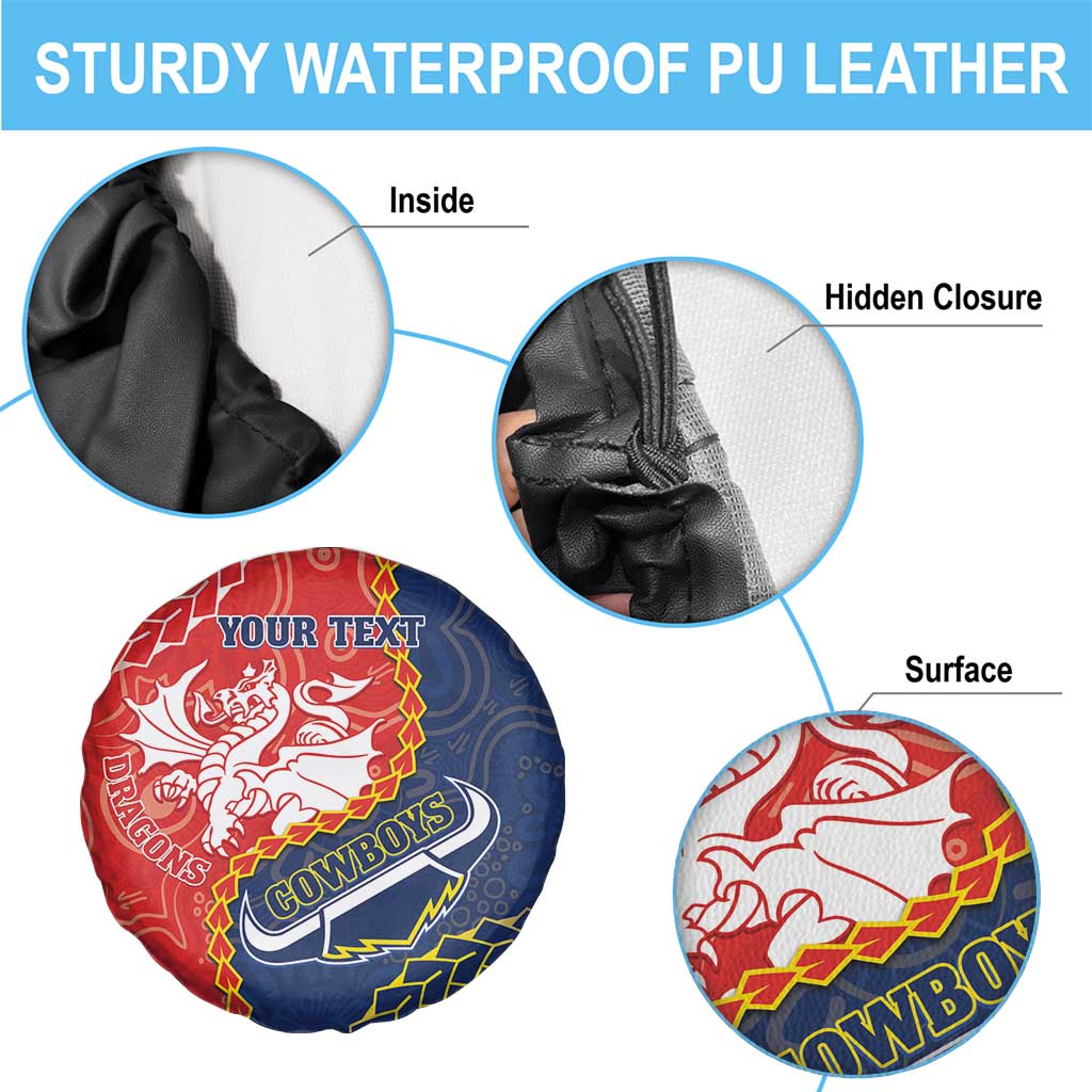 Custom Dragons And Cowboys Rugby Spare Tire Cover Aboriginal Mix Polynesian Pattern