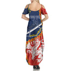 Custom Dragons And Cowboys Rugby Summer Maxi Dress Aboriginal Mix Polynesian Pattern