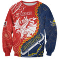 Custom Dragons And Cowboys Rugby Sweatshirt Aboriginal Mix Polynesian Pattern