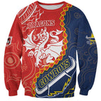 Custom Dragons And Cowboys Rugby Sweatshirt Aboriginal Mix Polynesian Pattern