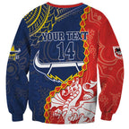 Custom Dragons And Cowboys Rugby Sweatshirt Aboriginal Mix Polynesian Pattern