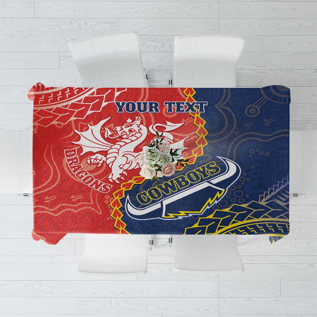 Custom Dragons And Cowboys Rugby Tablecloth Aboriginal Mix Polynesian Pattern
