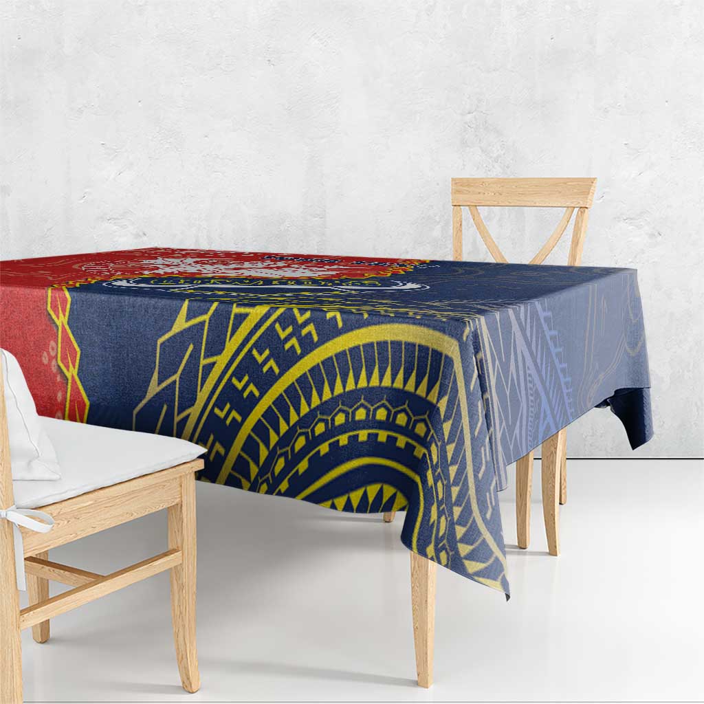 Custom Dragons And Cowboys Rugby Tablecloth Aboriginal Mix Polynesian Pattern