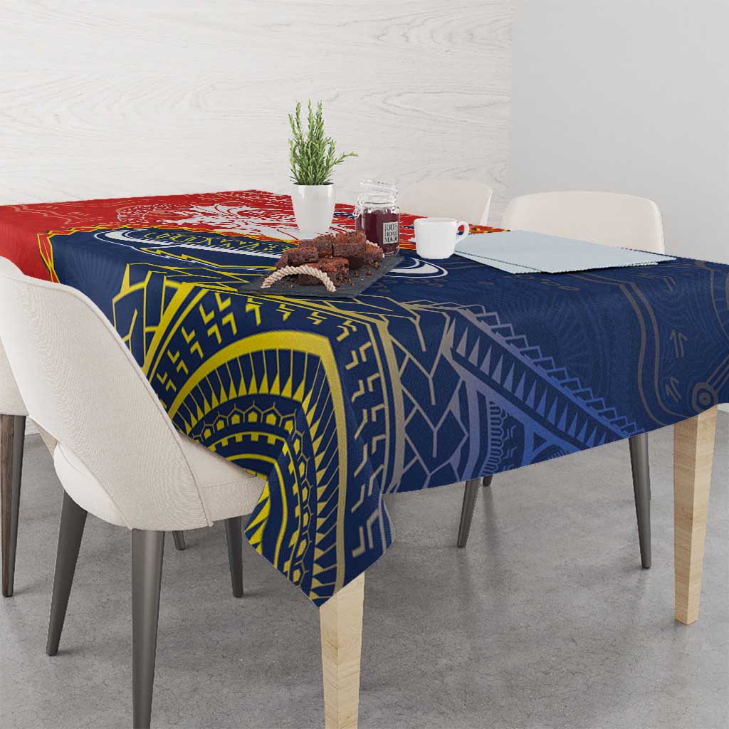 Custom Dragons And Cowboys Rugby Tablecloth Aboriginal Mix Polynesian Pattern