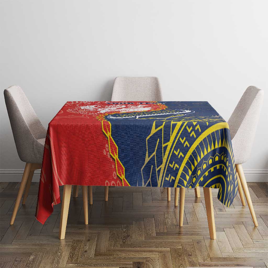 Custom Dragons And Cowboys Rugby Tablecloth Aboriginal Mix Polynesian Pattern
