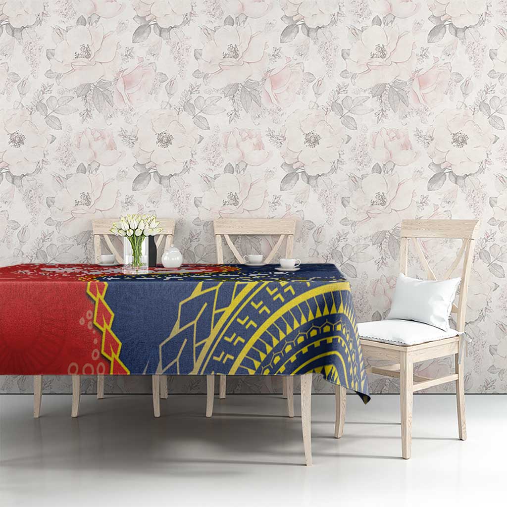 Custom Dragons And Cowboys Rugby Tablecloth Aboriginal Mix Polynesian Pattern