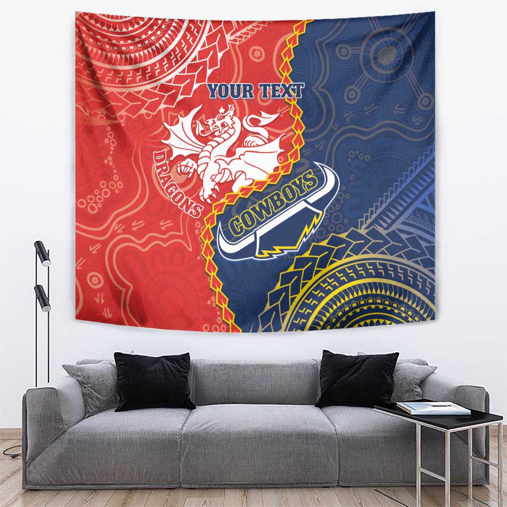 Custom Dragons And Cowboys Rugby Tapestry Aboriginal Mix Polynesian Pattern