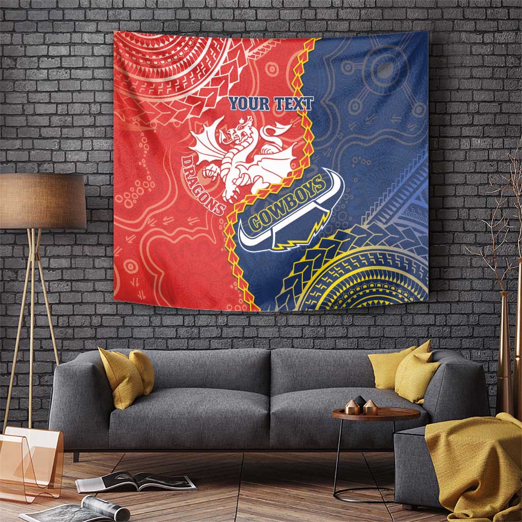 Custom Dragons And Cowboys Rugby Tapestry Aboriginal Mix Polynesian Pattern