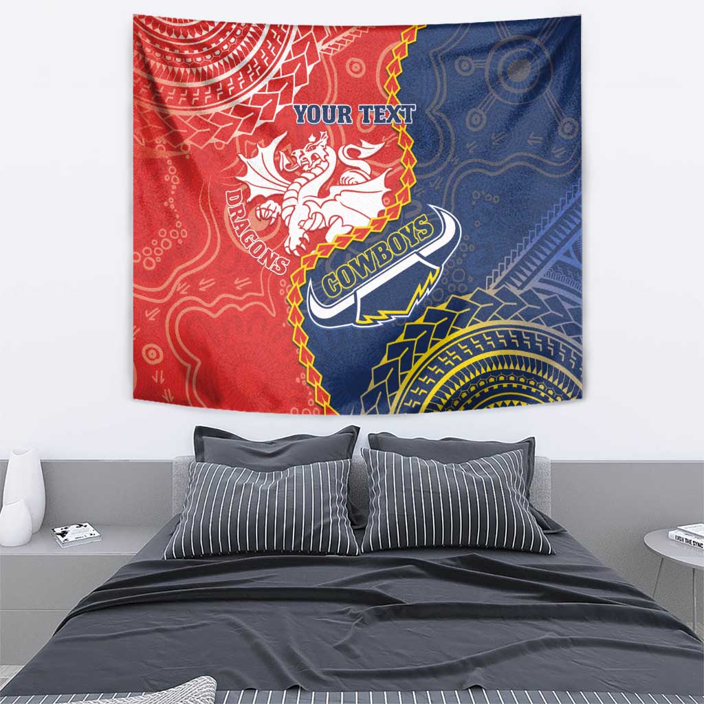 Custom Dragons And Cowboys Rugby Tapestry Aboriginal Mix Polynesian Pattern