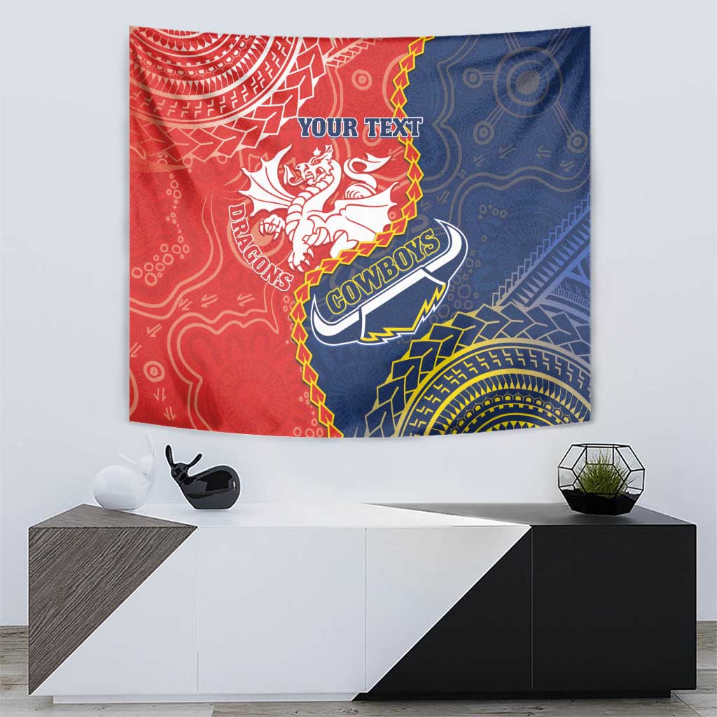 Custom Dragons And Cowboys Rugby Tapestry Aboriginal Mix Polynesian Pattern