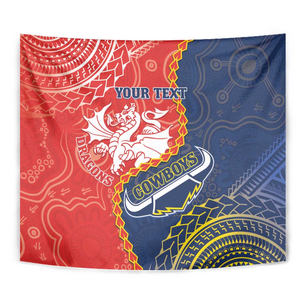 Custom Dragons And Cowboys Rugby Tapestry Aboriginal Mix Polynesian Pattern