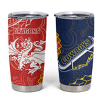 Dragons And Cowboys Rugby Tumbler Cup Aboriginal Mix Polynesian Pattern