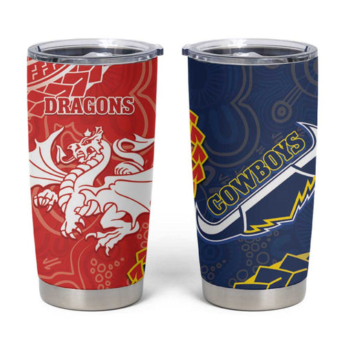 Dragons And Cowboys Rugby Tumbler Cup Aboriginal Mix Polynesian Pattern