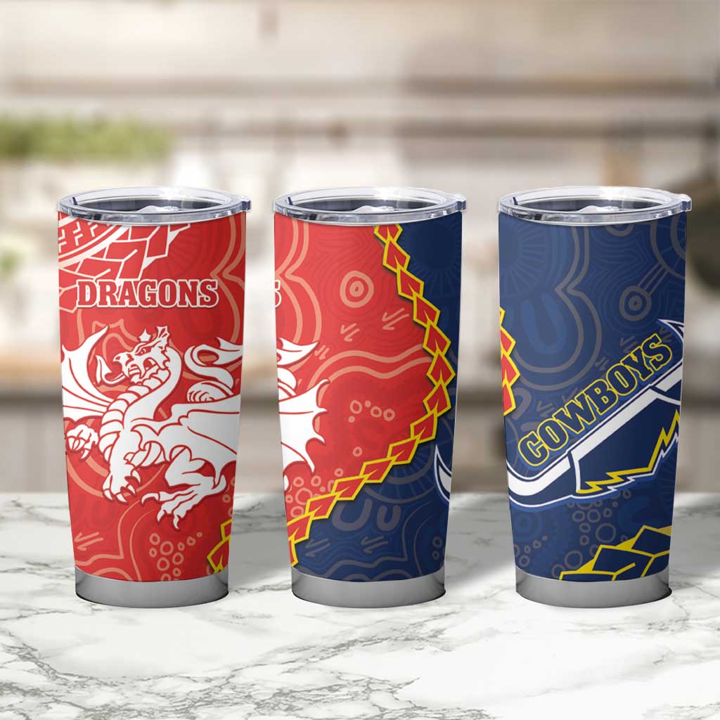 Dragons And Cowboys Rugby Tumbler Cup Aboriginal Mix Polynesian Pattern