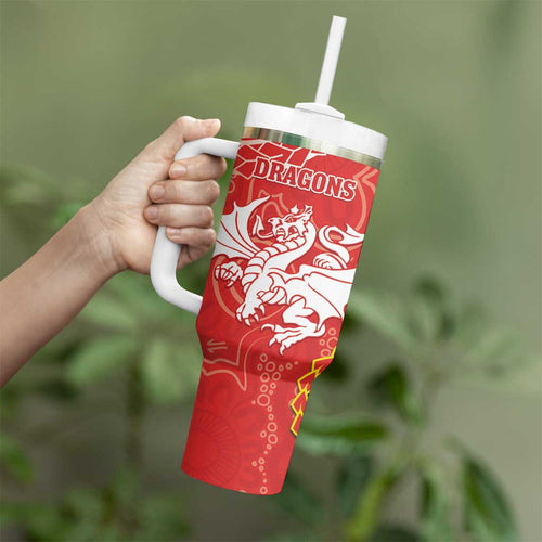 Dragons And Cowboys Rugby Tumbler With Handle Aboriginal Mix Polynesian Pattern