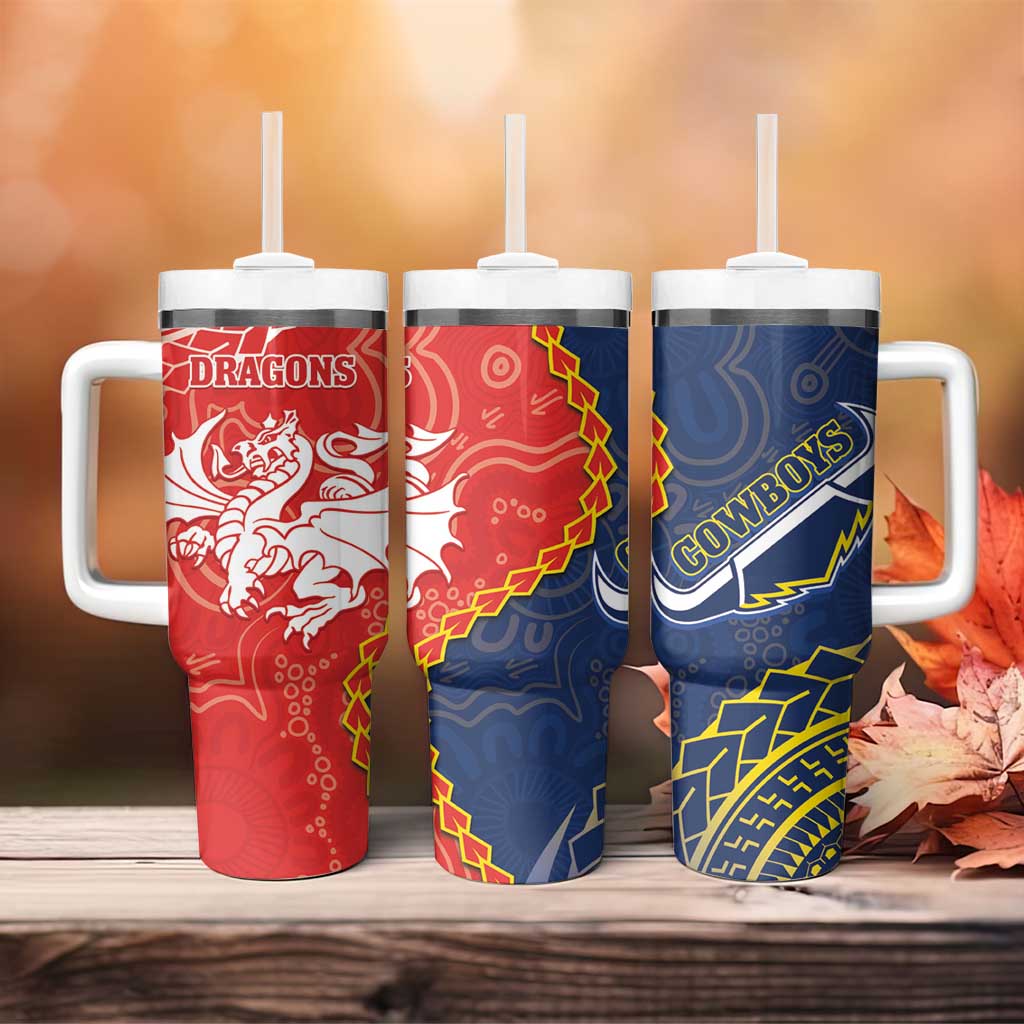 Dragons And Cowboys Rugby Tumbler With Handle Aboriginal Mix Polynesian Pattern