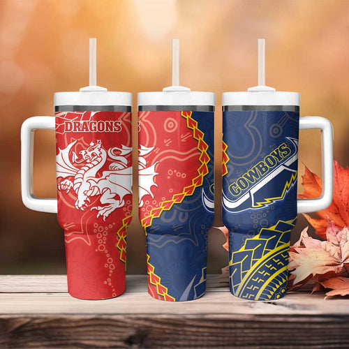 Dragons And Cowboys Rugby Tumbler With Handle Aboriginal Mix Polynesian Pattern