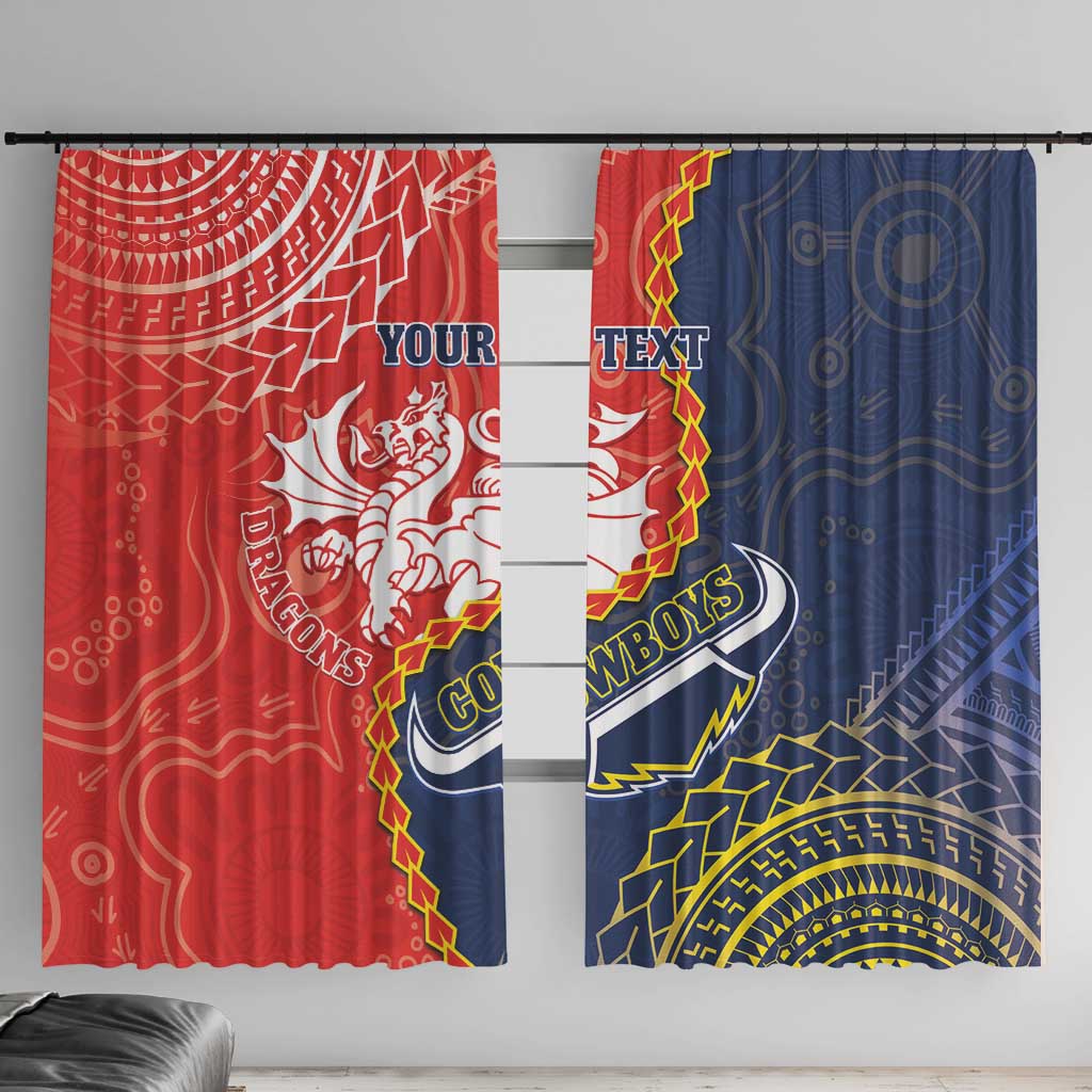 Custom Dragons And Cowboys Rugby Window Curtain Aboriginal Mix Polynesian Pattern