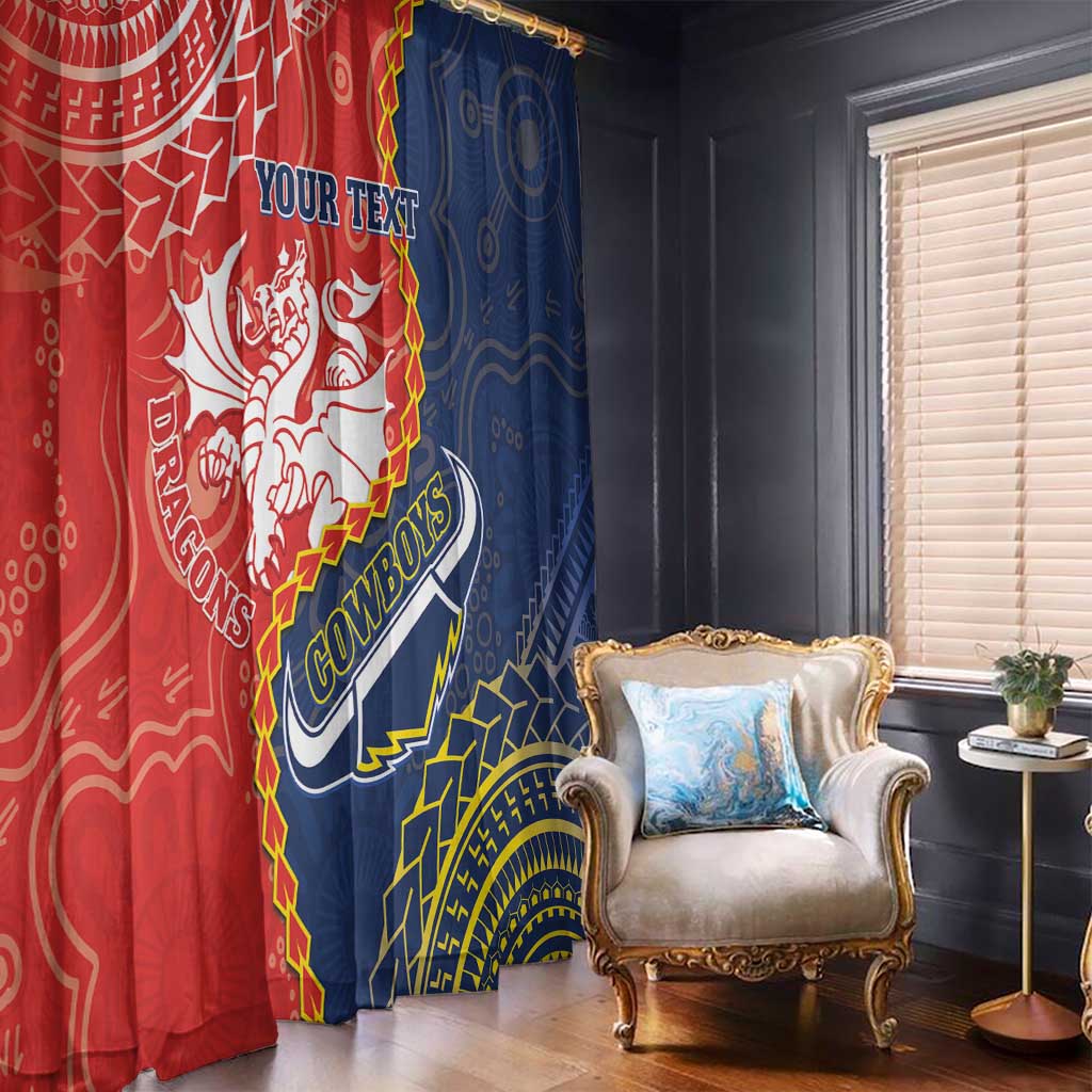 Custom Dragons And Cowboys Rugby Window Curtain Aboriginal Mix Polynesian Pattern