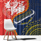 Custom Dragons And Cowboys Rugby Window Curtain Aboriginal Mix Polynesian Pattern