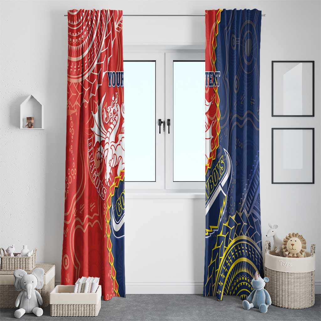 Custom Dragons And Cowboys Rugby Window Curtain Aboriginal Mix Polynesian Pattern