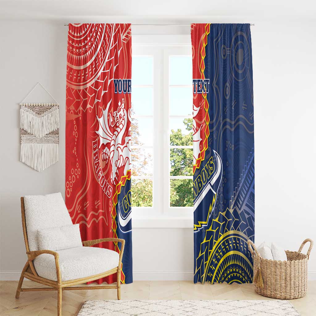 Custom Dragons And Cowboys Rugby Window Curtain Aboriginal Mix Polynesian Pattern