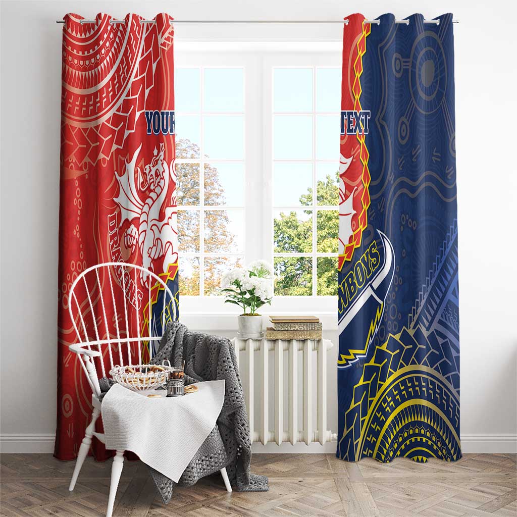Custom Dragons And Cowboys Rugby Window Curtain Aboriginal Mix Polynesian Pattern