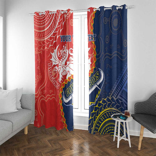 Custom Dragons And Cowboys Rugby Window Curtain Aboriginal Mix Polynesian Pattern