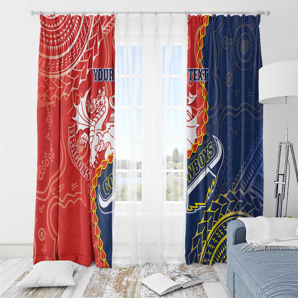 Custom Dragons And Cowboys Rugby Window Curtain Aboriginal Mix Polynesian Pattern