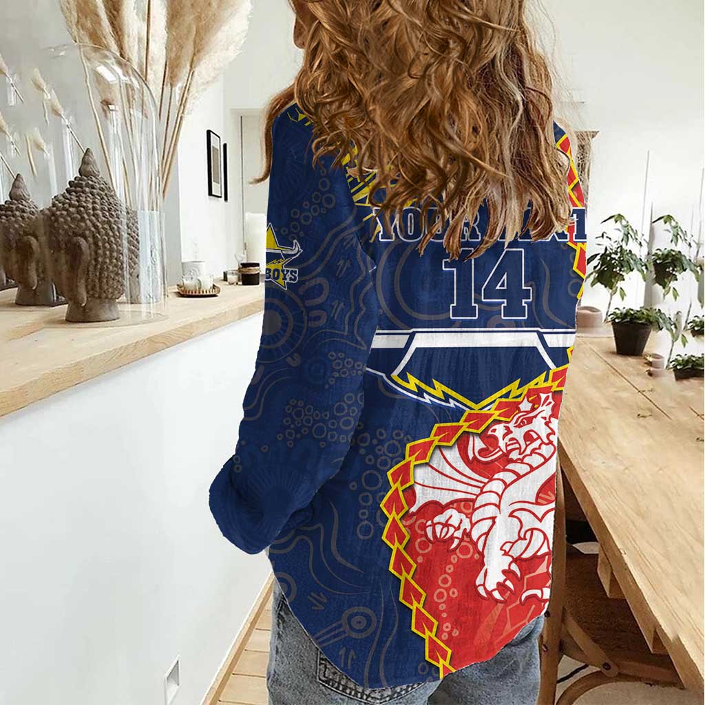 Custom Dragons And Cowboys Rugby Women Casual Shirt Aboriginal Mix Polynesian Pattern