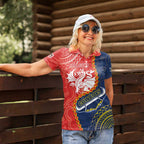 Custom Dragons And Cowboys Rugby Women Polo Shirt Aboriginal Mix Polynesian Pattern